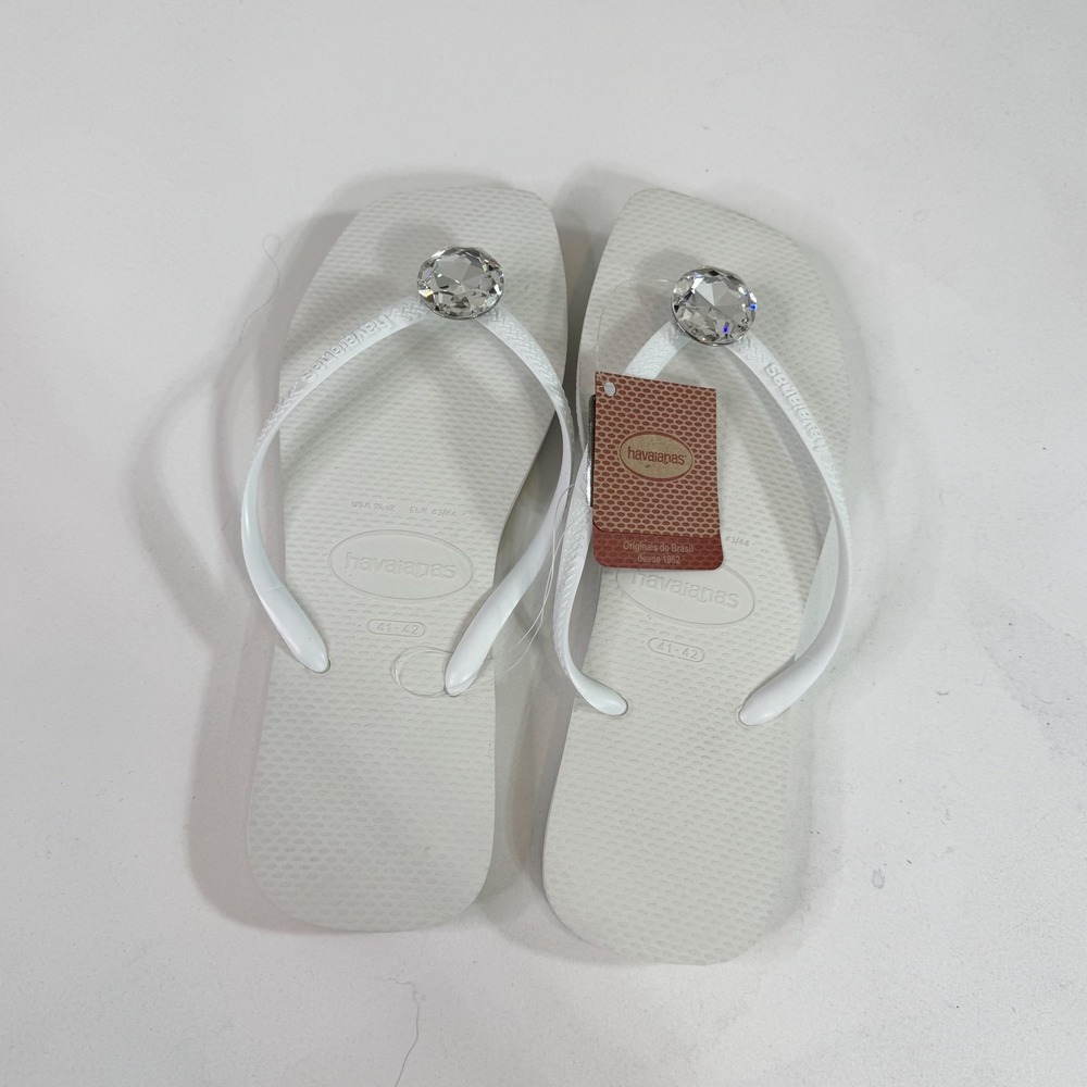 Havaianas Flip Flop Sandals Shoes Womens Size 11 White Crystal Rhinestone Brazil
